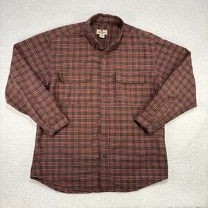Woolrich Flannel Button Shirt Mens Large L Red Plaid 2 Pocket Cotton Gorp Lumber
